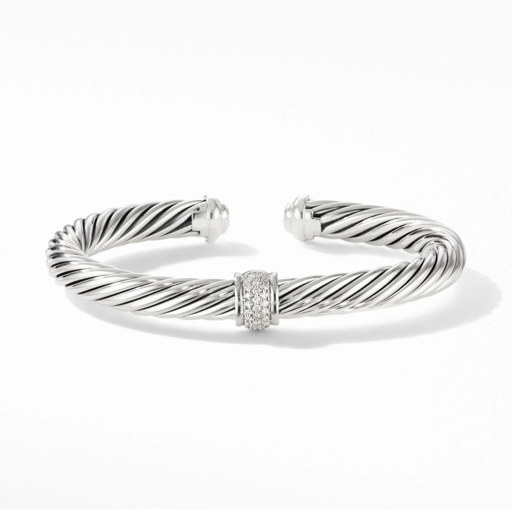 David Yurman Cable Classics Bracelet in Sterling Silver w/ Pavé Diamond Station